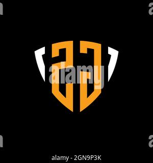 ZG logo with shield white orange shape design template isolated on black background Stock Vector