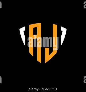 AL logo with shield white orange shape design template isolated on black background Stock Vector