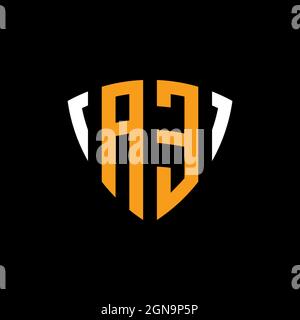 AE logo with shield white orange shape design template isolated on black background Stock Vector