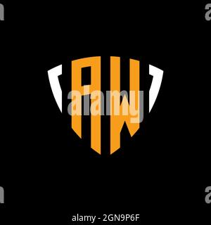 AW logo with shield white orange shape design template isolated on black background Stock Vector