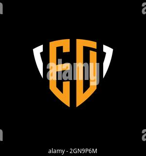 ED logo with shield white orange shape design template isolated on black background Stock Vector
