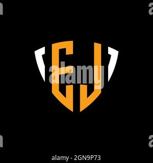 EL logo with shield white orange shape design template isolated on black background Stock Vector