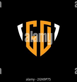 GD logo with shield white orange shape design template isolated on black background Stock Vector
