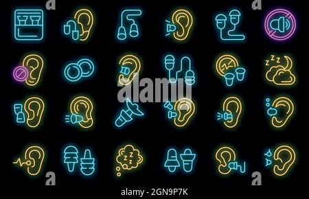 Earplugs icons set outline vector. Anti care device. Ear plug protection Stock Vector