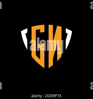 GN logo with shield white orange shape design template isolated on black background Stock Vector