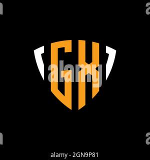 GX logo with shield white orange shape design template isolated on black background Stock Vector