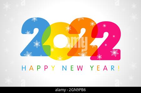 2022 Happy New Year colored card design. Vector happy new year greeting illustration with colorful 20 22 numbers and snowflakes. Watercolor digits Stock Vector
