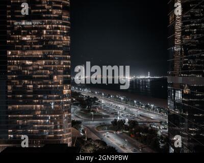 Incredible aerial view of Abu Dhabi city skyline and famous towers | Corniche skyscrapers Stock Photo