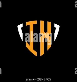 IX logo with shield white orange shape design template isolated on black background Stock Vector