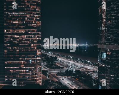 Incredible aerial view of Abu Dhabi city skyline and famous towers | Corniche skyscrapers Stock Photo