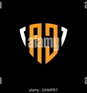 AC logo with shield white orange shape design template isolated on black background Stock Vector