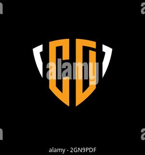 CD logo with shield white orange shape design template isolated on black background Stock Vector