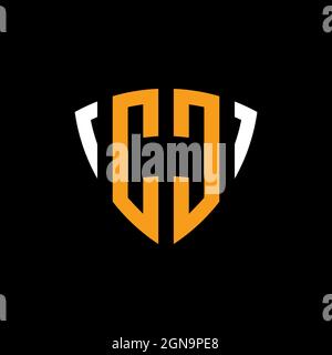 CC logo with shield white orange shape design template isolated on black background Stock Vector