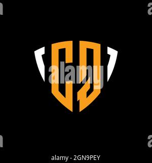 CQ logo with shield white orange shape design template isolated on black background Stock Vector