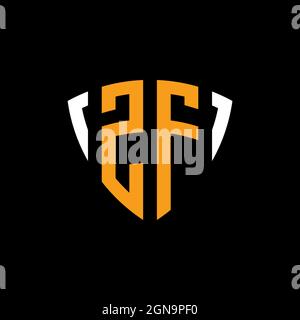 ZF logo with shield white orange shape design template isolated on black background Stock Vector