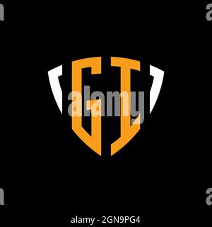 GI logo with shield white orange shape design template isolated on black background Stock Vector