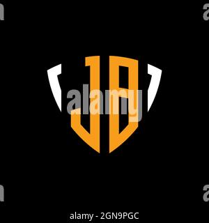 JB logo with shield white orange shape design template isolated on black background Stock Vector