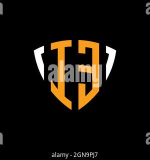 IE logo with shield white orange shape design template isolated on black background Stock Vector