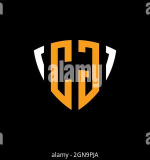 CG logo with shield white orange shape design template isolated on black background Stock Vector