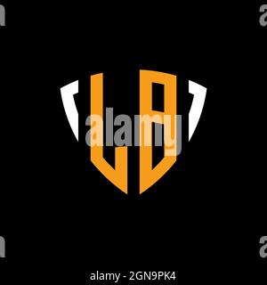 LB logo with shield white orange shape design template isolated on black background Stock Vector