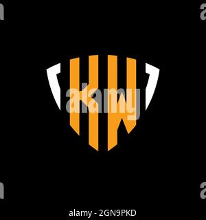 KW logo with shield white orange shape design template isolated on black background Stock Vector