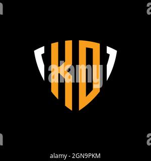 KO logo with shield white orange shape design template isolated on black background Stock Vector