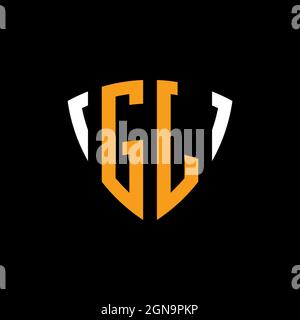 GJ logo with shield white orange shape design template isolated on black background Stock Vector