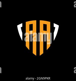 AA logo with shield white orange shape design template isolated on black background Stock Vector