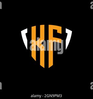 KF logo with shield white orange shape design template isolated on black background Stock Vector