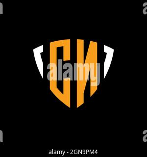 CN logo with shield white orange shape design template isolated on black background Stock Vector