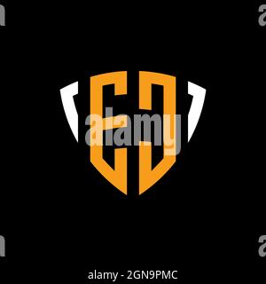 EC logo with shield white orange shape design template isolated on black background Stock Vector