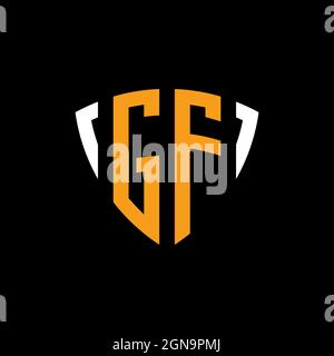 GF logo with shield white orange shape design template isolated on black background Stock Vector