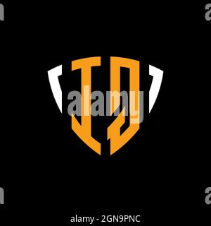 IQ logo with shield white orange shape design template isolated on black background Stock Vector