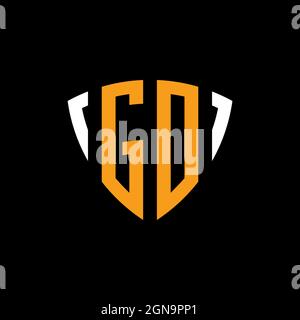 GO logo with shield white orange shape design template isolated on black background Stock Vector