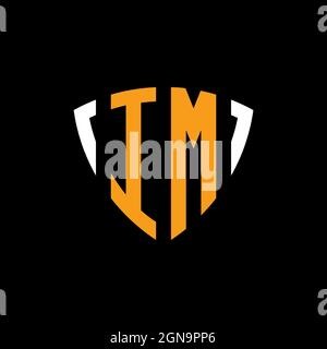 IM logo with shield white orange shape design template isolated on black background Stock Vector