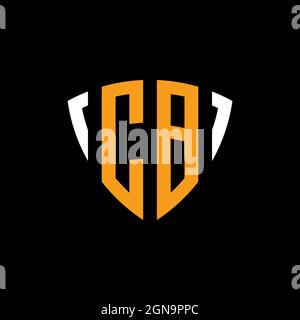 CB logo with shield white orange shape design template isolated on black background Stock Vector