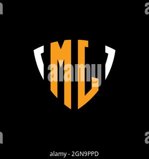 MJ logo with shield white orange shape design template isolated on black background Stock Vector