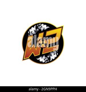 WZ Logo Monogram Gaming with Gas Shape designs template vector icon modern Stock Vector