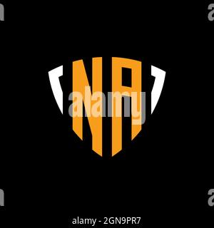 NA logo with shield white orange shape design template isolated on black background Stock Vector