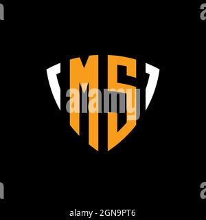 MS logo with shield white orange shape design template isolated on black background Stock Vector