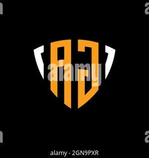 AG logo with shield white orange shape design template isolated on black background Stock Vector