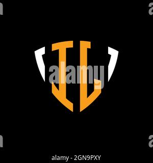 IJ logo with shield white orange shape design template isolated on black background Stock Vector