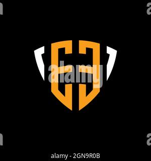 EE logo with shield white orange shape design template isolated on black background Stock Vector