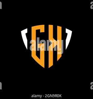 GK logo with shield white orange shape design template isolated on black background Stock Vector
