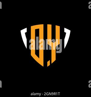OY logo with shield white orange shape design template isolated on black background Stock Vector