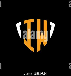 IW logo with shield white orange shape design template isolated on black background Stock Vector