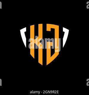 KG logo with shield white orange shape design template isolated on black background Stock Vector