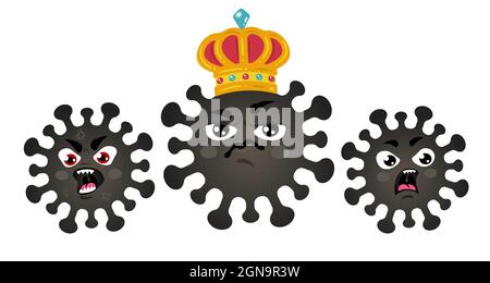 Vector illustration of angry coronaviruses with king. Angry viruses with their king in crown. Vector icons of coronavirus. Stock Vector