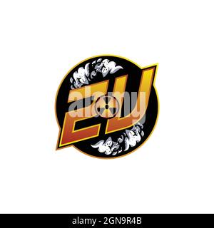 ZU Logo Monogram Gaming with Gas Shape designs template vector icon modern Stock Vector