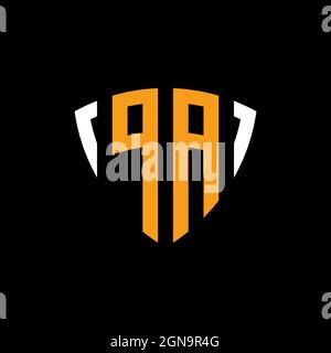 PA logo with shield white orange shape design template isolated on black background Stock Vector